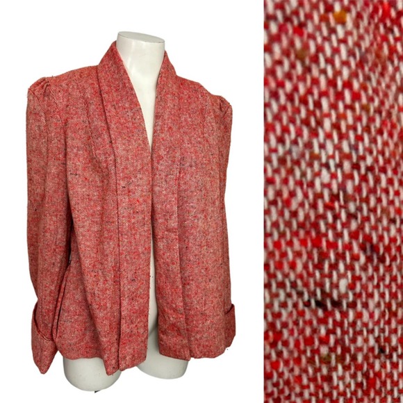 1970s Pink Flecked Tweed Open Front Jacket Boho / Women’s Medium - Picture 1 of 4